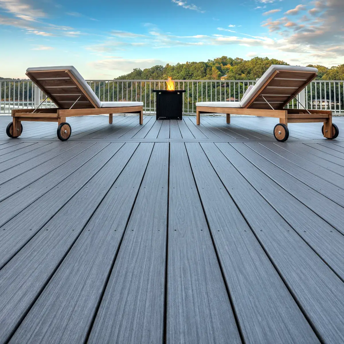 Low-maintenance composite deck in a gray finish