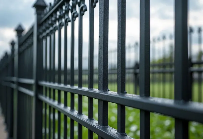 Ornamental wrought iron fence with decorative pickets
